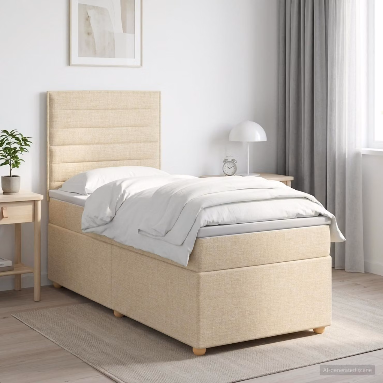 Letto box spring ibrido vidaXL con materasso a molle insacchettate, colore beige e bianco, L/P/H: 100 x 200 x 140,5 cm
