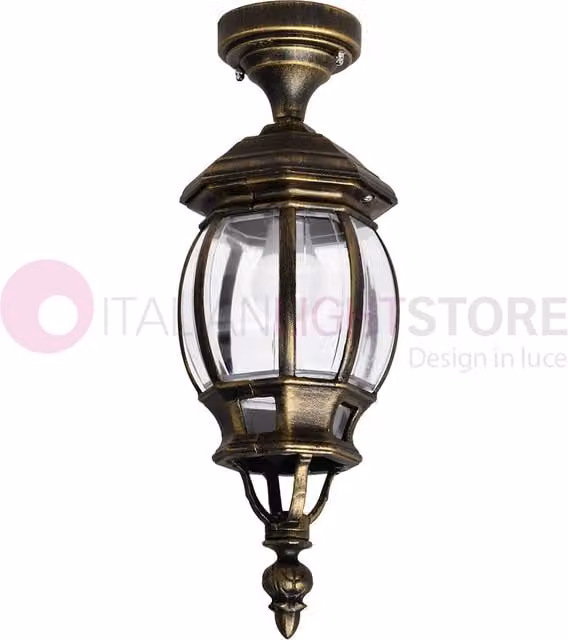 ENEA Plafoniera a Soffitto in Alluminio Lampada per Esterno Classica NERO-ORO