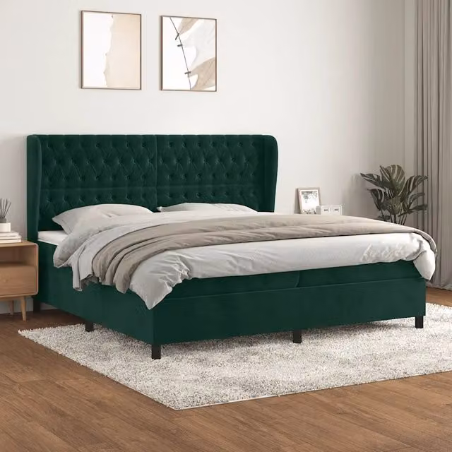 Letto Ibrido vidaXL con Struttura in Legno di Larice e Velluto Verde Scuro, L/P/H: 203 x 203 x 128 cm – 1