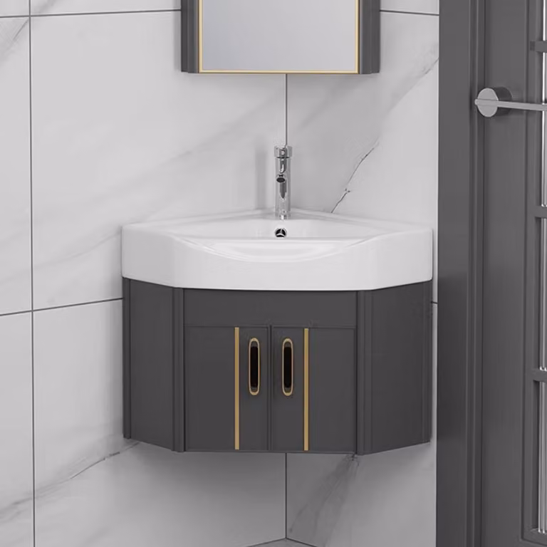 Mobiletto angolare da incasso con lavello e rubinetteria, dimensioni 56x64x43 cm