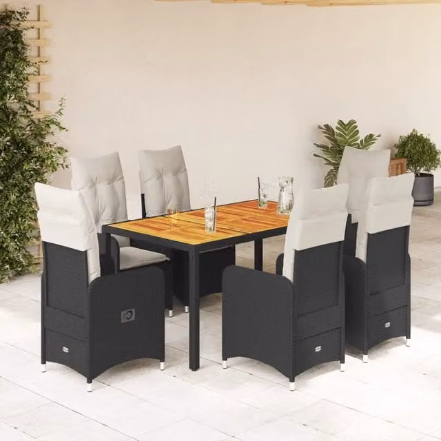 Set da Bistrò da Giardino 7 pz con Cuscini Nero in Polyrattan 3276979