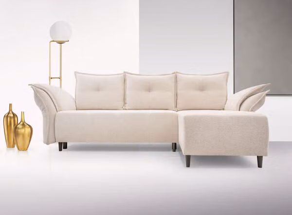 Ecksofa Eckcouch Napoli Raven 22 Creme Ottomane rechts