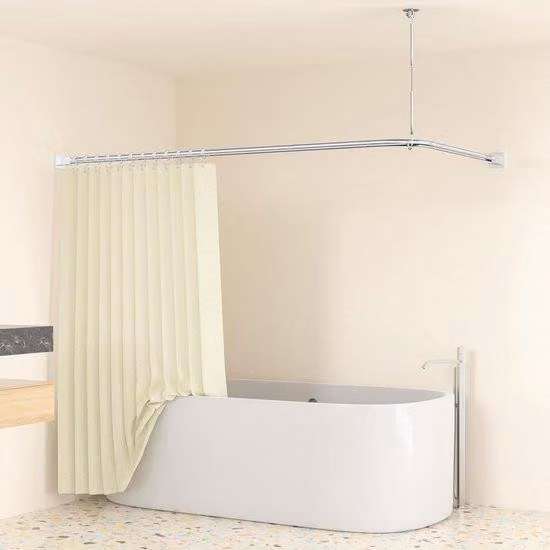 Asta per cabina doccia a L - Asta angolare per bagno - Doccia con privacy - Acciaio inossidabile 304 - 85x175 cm - Argento