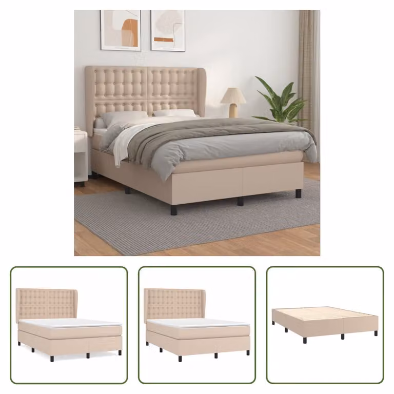 The Living Store Letto a molle insacchettate Materasso Cappuccino-Marrone 140x190cm Similcuoio