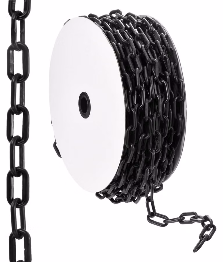 Catena di delimitazione in plastica, lunghezza 30,5 metri, colore nero, diametro 6 mm, materiale: polipropilene
