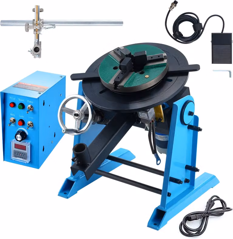 Tavola girevole di saldatura 80 W Posizionatore di saldatura 1-12 giri/min Manipolatore 30 kg (orizzontale)/15 kg (verticale) Tavola girevole 0-90° angolo di inclinazione Mandrino a tre griffe KD200 per taglio, rettifica, assemblaggio