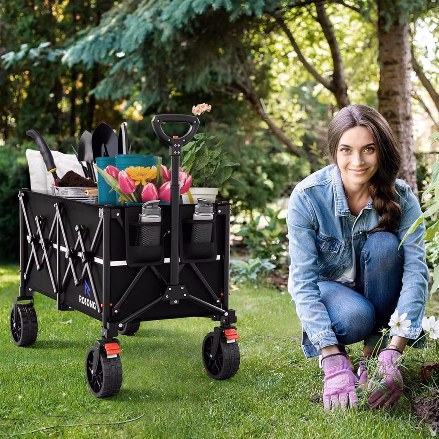 Carrello pieghevole da 150 litri, con freno, dotato di grandi ruote, ideale per il campeggio