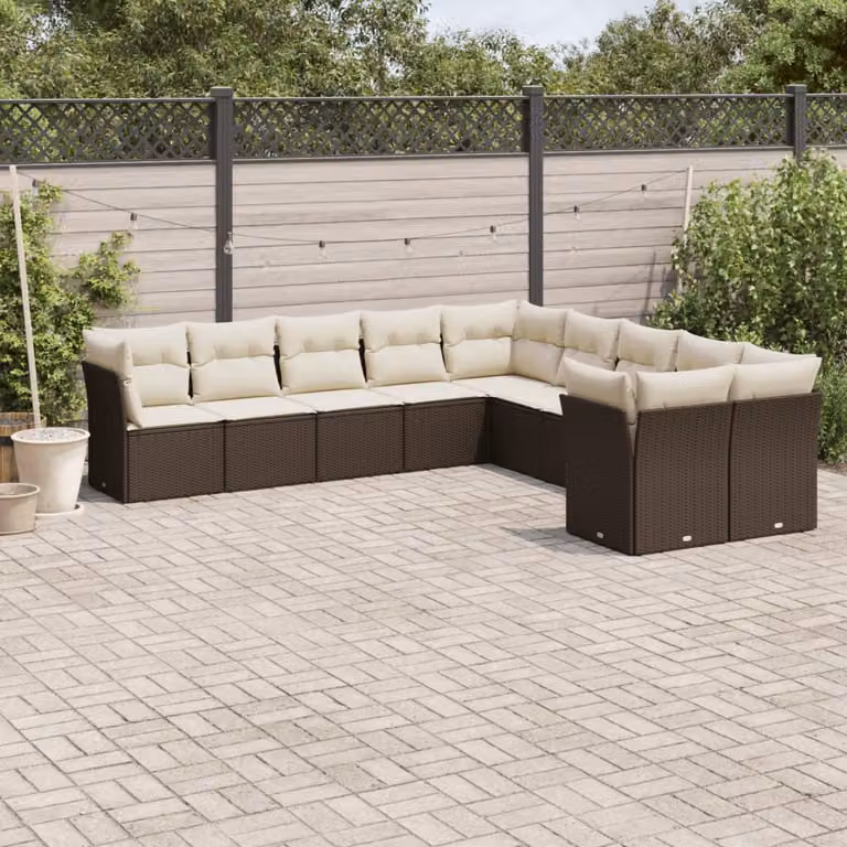vidaXL Set Divani da Giardino a L con Cuscini Marrone e Bianco in Polyrattan e Metallo