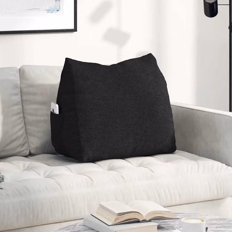 Cuscino a cuneo per schiena vidaXL, colore nero, con rivestimento in poliestere rimovibile, L 60 x P 20 x H 50 cm