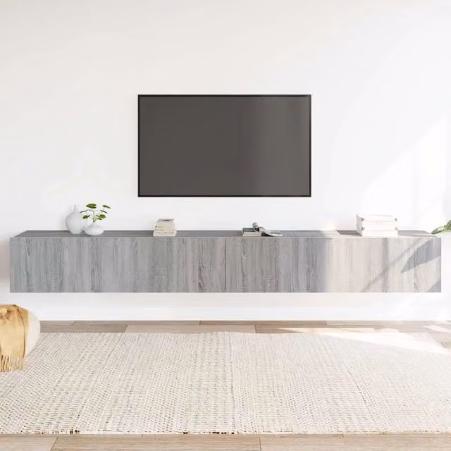Set di mobili porta TV da soggiorno vidaXL in legno multistrato, 3 pezzi, colore grigio, modello classico a parete