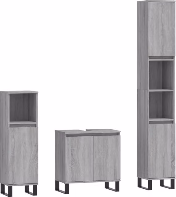 Set Mobili da Bagno | Armadio da bagno 3 pz Grigio Sonoma in Legno Multistrato