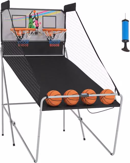 Canestro da basket pieghevole Xylo con telaio in acciaio, rete e 4 palloni, L/P/H: 110 x 205 x 205 cm