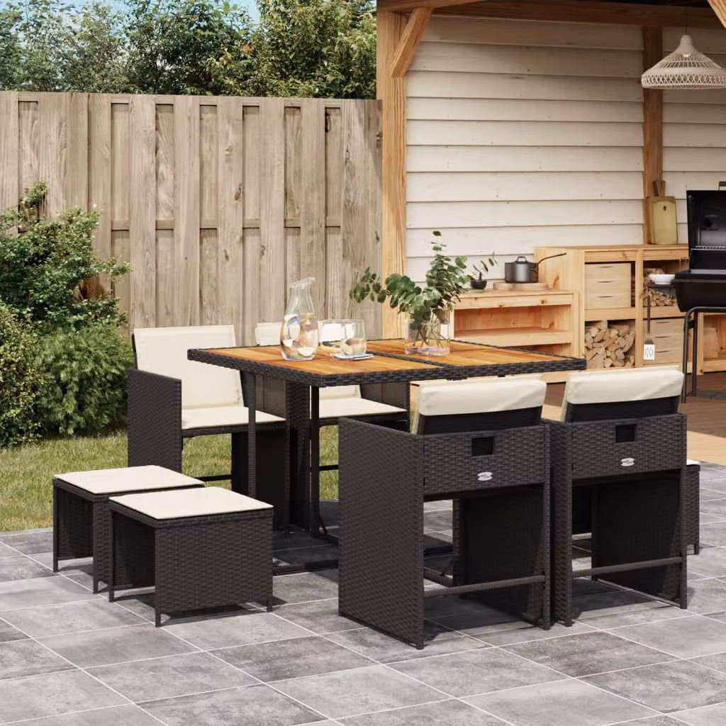 vidaXL Set da Pranzo da Giardino 9 pz in Polyrattan e Legno di Acacia Nero – 1