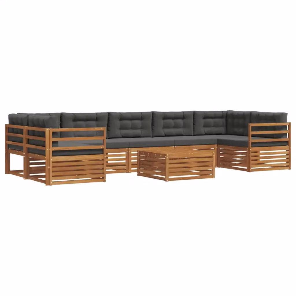 Set di divani da esterno a L con tavolino vidaXL, 8 pezzi in legno di acacia con cuscini beige e antracite – 2