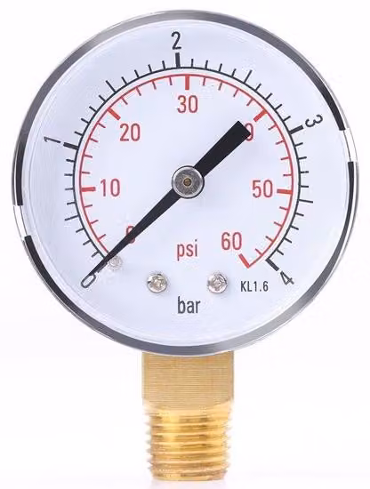 Manometro in metallo compatto, scala 0-4 bar - 0-60 PSI, indicatore angolare in metallo da 50 mm