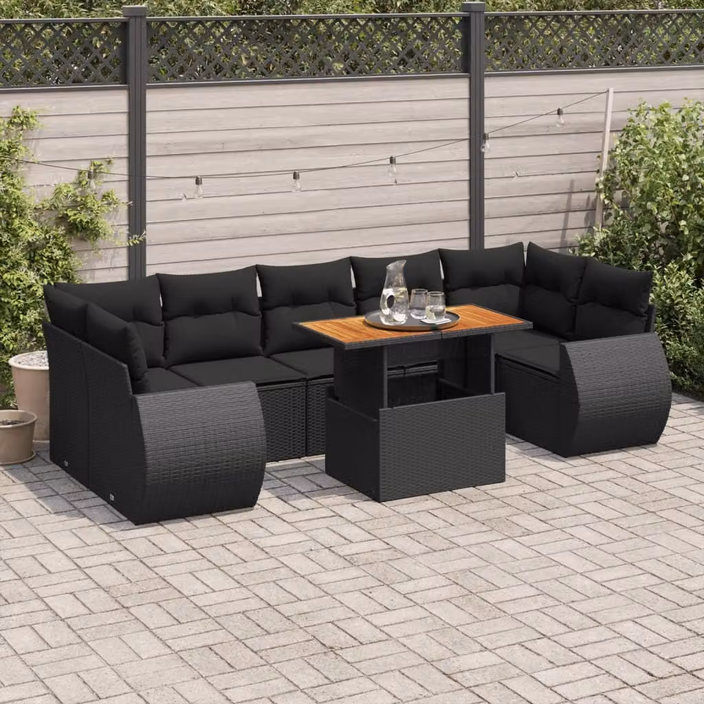 Maison Exclusive - Set Divani da Giardino con Cuscini 8 pz Nero in Polyrattan