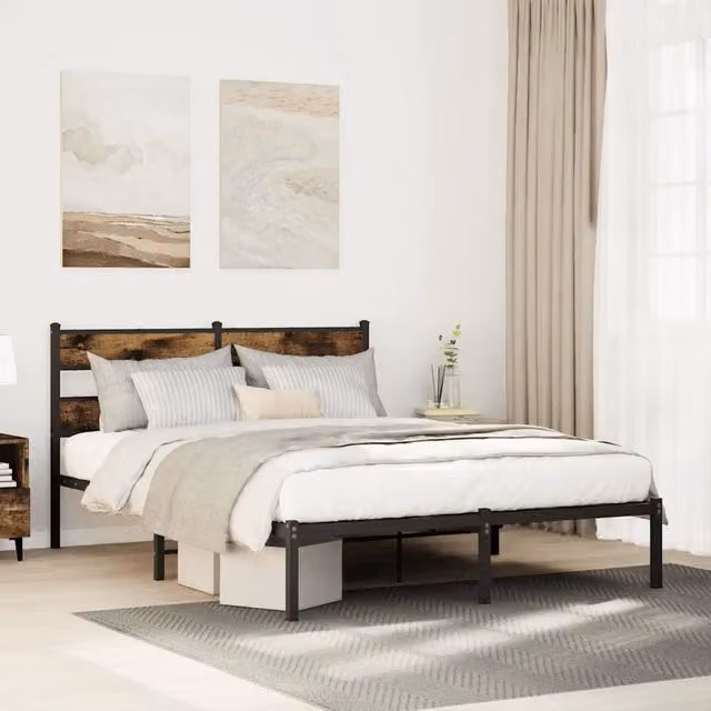 Giroletto vidaXL in metallo e legno color rovere fumo, L/P/H: 200 x 150 x 91,5 cm