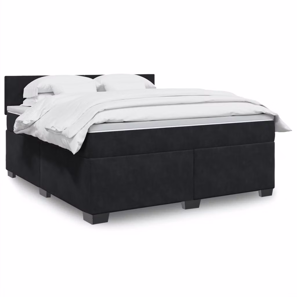 vidaXL Giroletto a Molle con Materasso in Velluto Nero L: 180 cm, P: 200 cm – 1