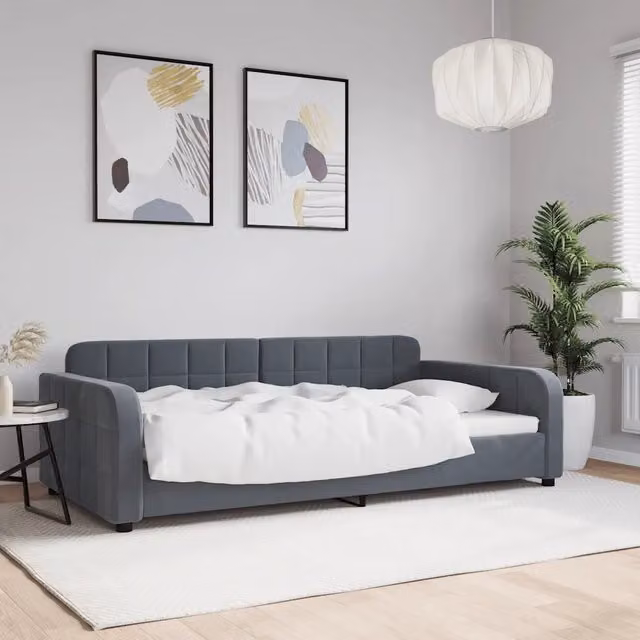 Letto moderno vidaXL in velluto grigio per soggiorno o camera da letto L/P/H: 200 x 110 x 71 cm