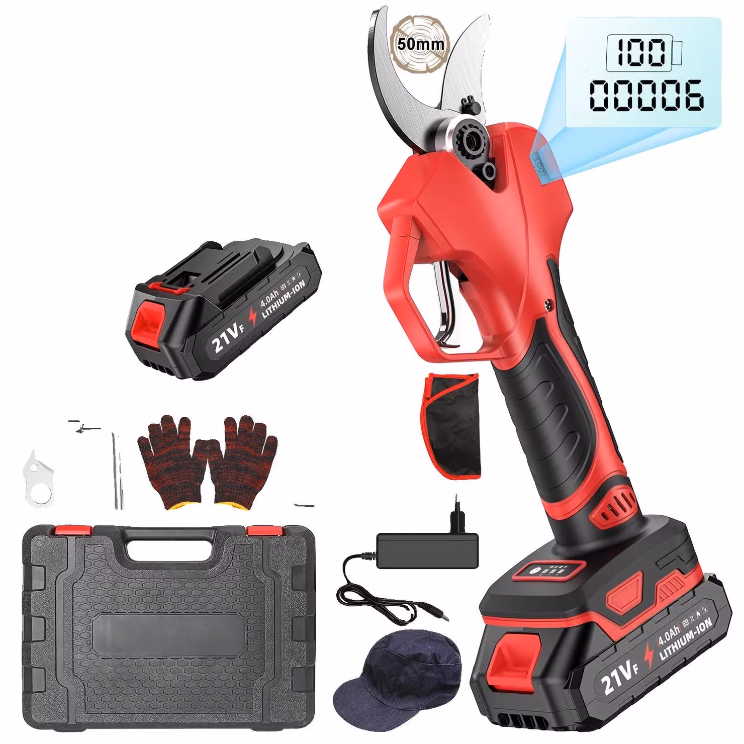 Potatore elettrico, motore brushless, doppio funzionamento a batteria, set di 2 batterie rosse, UE