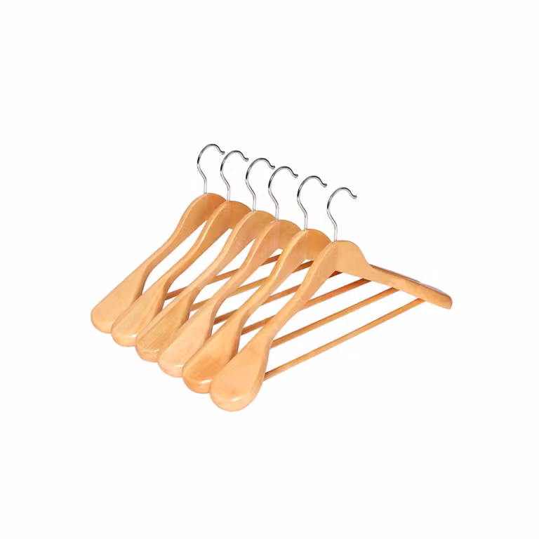 Set di 6 Grucce con Spalline, Legno Naturale