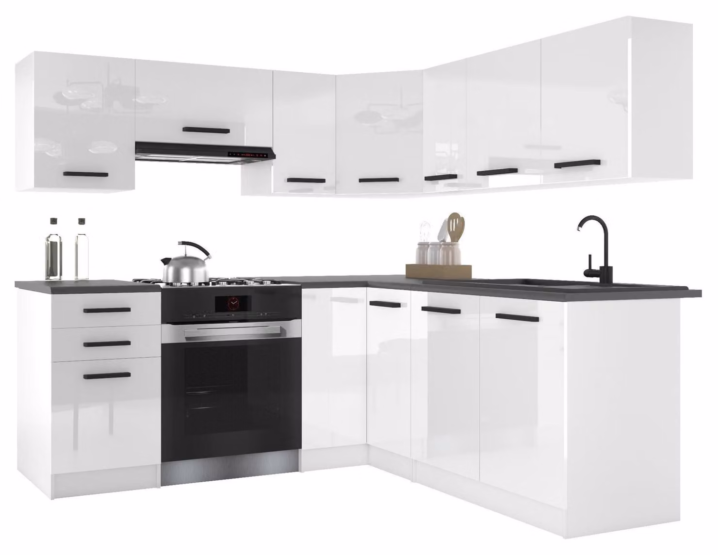 Belini - Linea cucina moderna ITALIA 6 - Mobili da cucina 360 cm bianco lucido - Cucina componibile con pensili, mobili base e piani di lavoro