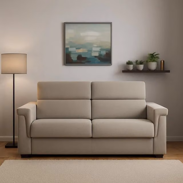 Divano Letto 2 Posti Rigolato DMORA con Rivestimento Sfoderabile in Tessuto Grigio, L: 185 cm, P: 95 cm – 1