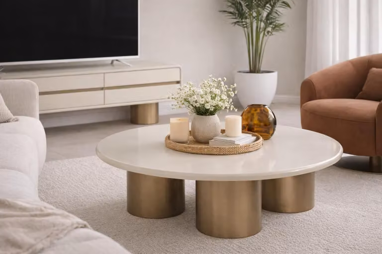 Runder Weißer Couchtisch Designer Hochwertiger Kaffeetisch Edle Platte
