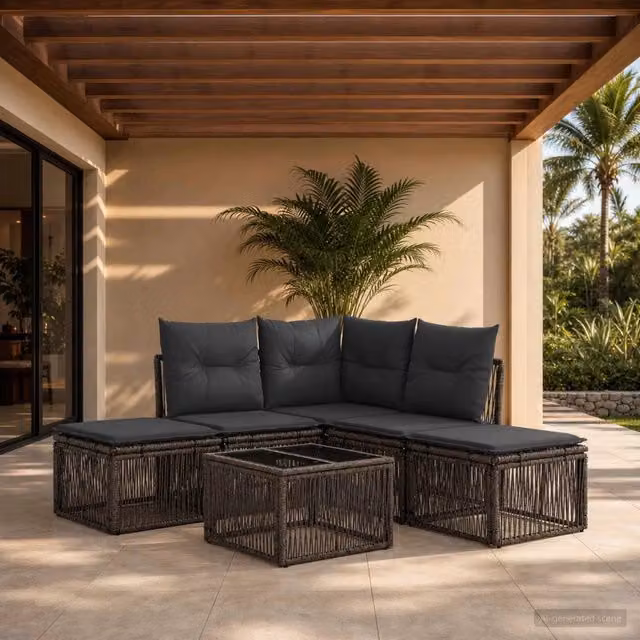 Set Divano da Giardino a L con Poltrona e Tavolino vidaXL, 6 Pezzi, Grigio – 1