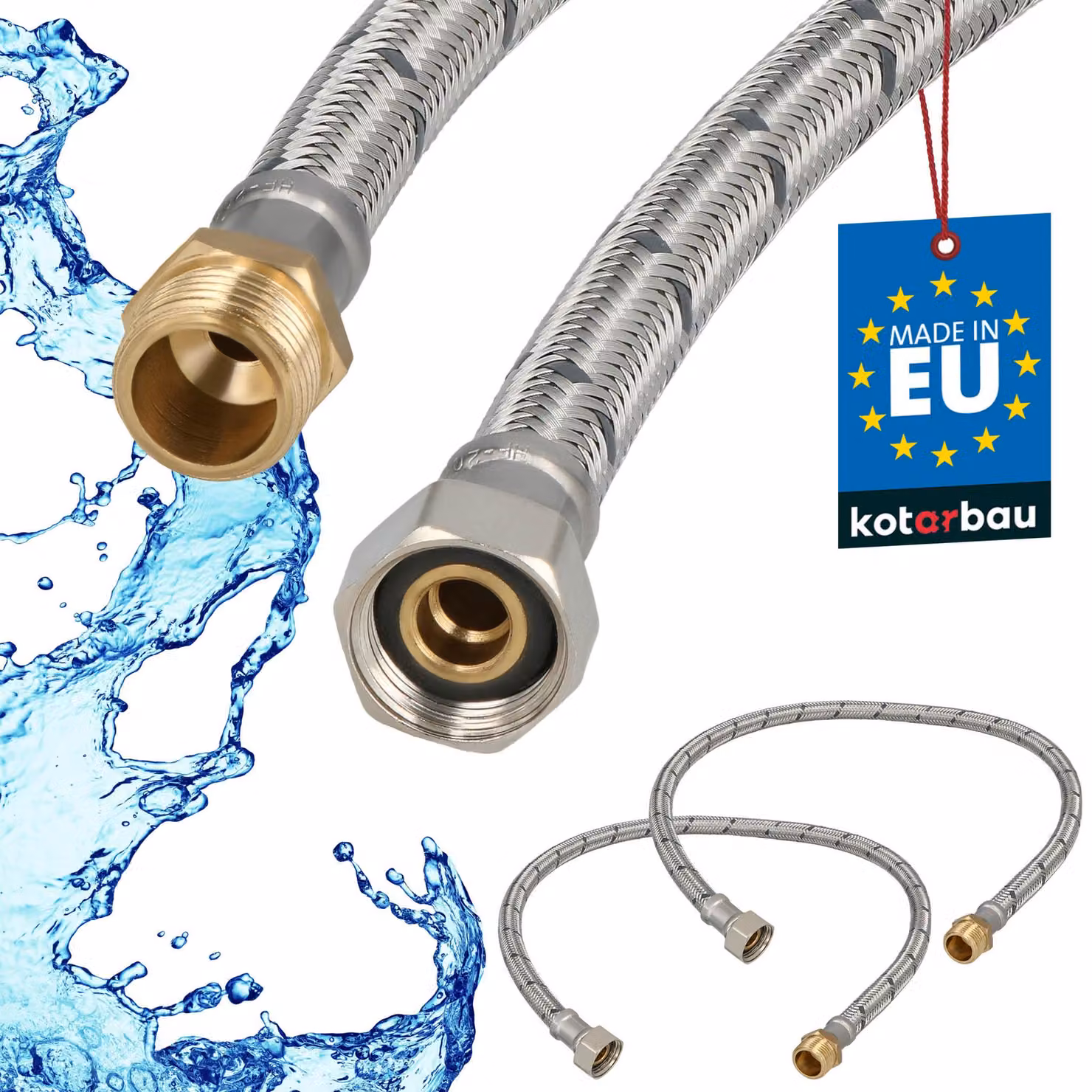 KOTARBAU® 2 Pezzi Tubo Flessibile per Rubinetto 3/8" x 3/8" Rinforzato 60cm Tubo Flessibile Rubinetto Cucina Maschio x Femmina Acciaio Inox