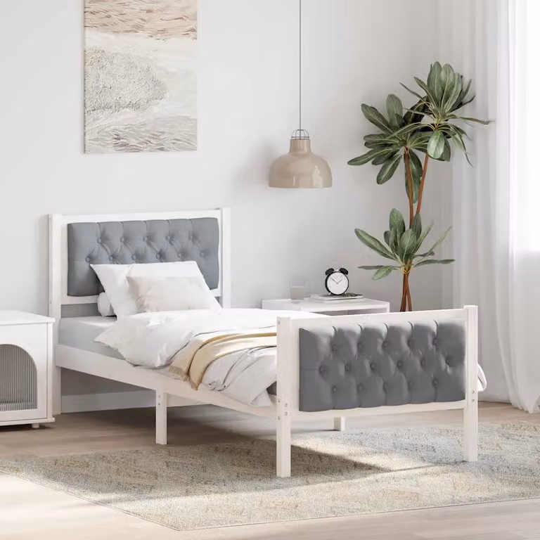 Struttura del letto minimalista vidaXL in pino massello bianco e grigio 80 x 190 cm