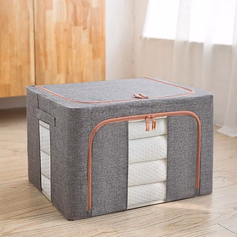 Set di 3 contenitori per abiti - 66 litri. Organizer pieghevoli con coperchio e struttura in metallo