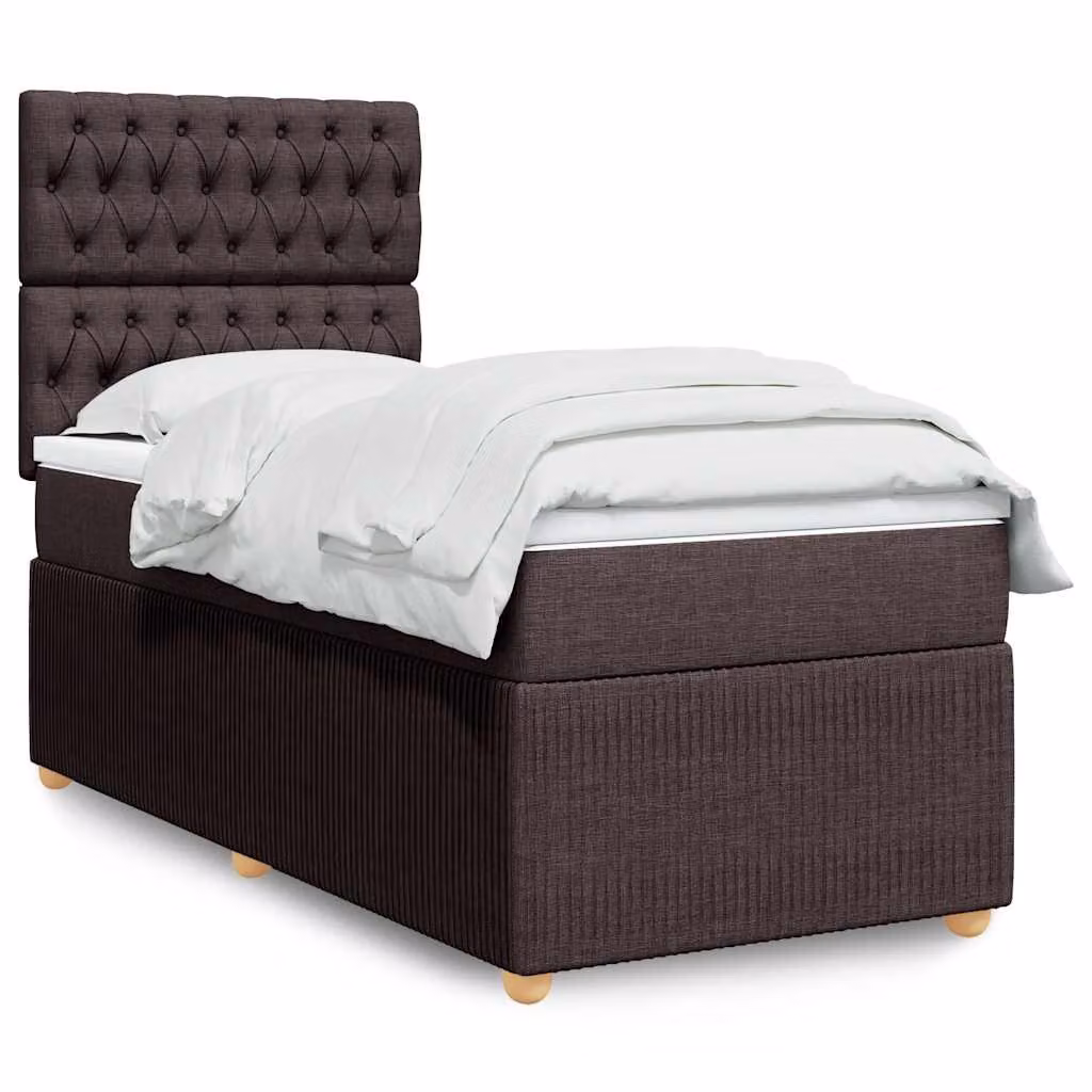 vidaXL Giroletto a Molle con Materasso Ibrido in Tessuto Marrone e Bianco, L/P: 90 x 200 cm