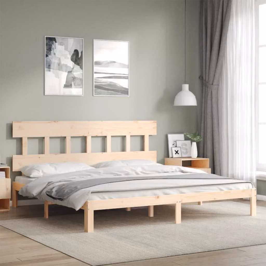 The Living Store Letto in legno massiccio con testiera 200x200 cm