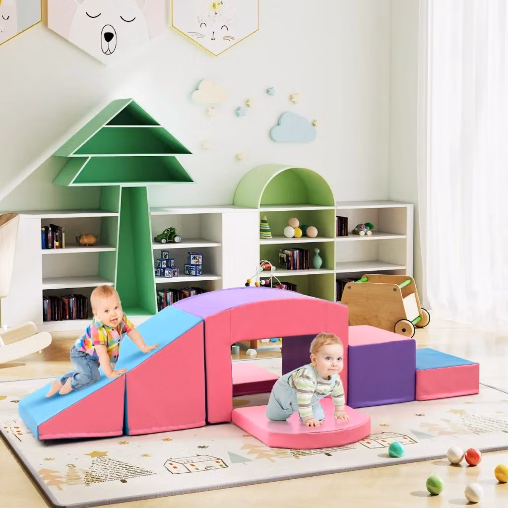 Set di 6 blocchi in schiuma Design Mania con tunnel per arrampicarsi e strisciare, gioco morbido educativo viola per lo sviluppo motorio e cognitivo dei bambini – 2