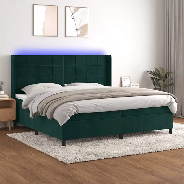 Letto Ibrido con Materasso e Illuminazione LED vidaXL in Velluto Verde e Bianco 200x200 cm
