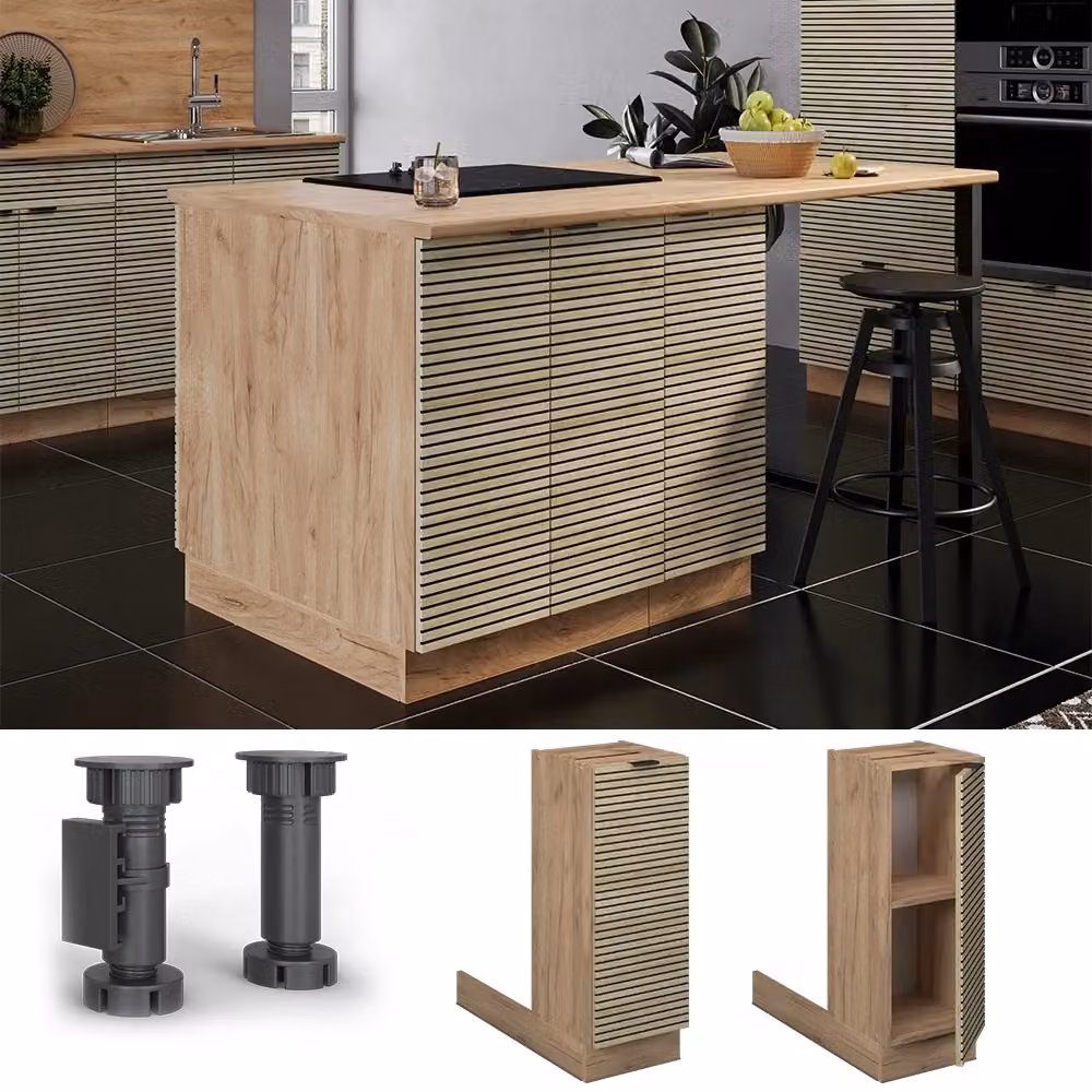 Isola da cucina Vicco Fame-Line con pannello in rovere dorato e nero, L: 30 cm – 2