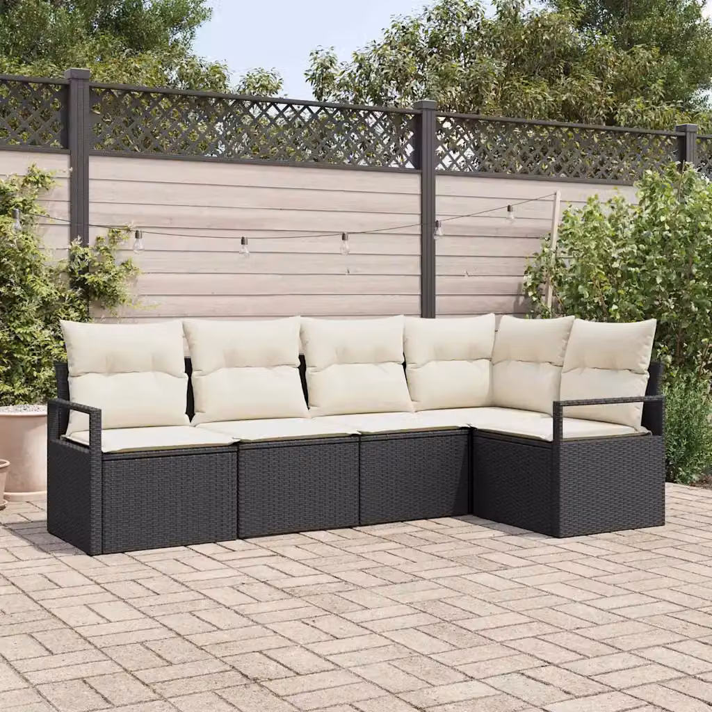 Set di divani da giardino a forma di L vidaXL in polyrattan nero con cuscini inclusi – 1