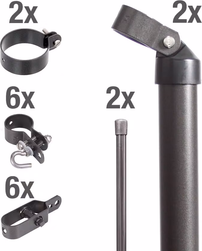 Alberts 634353 Set di collegamento per cancello in filo metallico e recinzione in rete metallica, set, 2s, zinco fosfatato antracite-metallico, per la posa in opera nel calcestruzzo, palo del cancello Ø: 60 mm, altezza recinzione: 800 mm