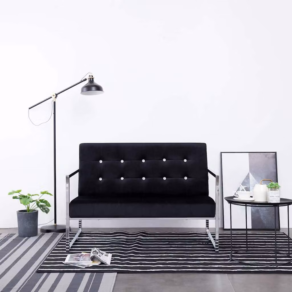 vidaXL Divano a 2 Posti Moderno in Velluto Nero con Struttura in Legno e Metallo L: 114 cm, P: 78 cm, H: 81 cm