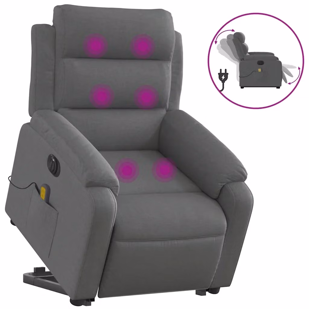 Poltrona Alzapersona Elettrica con Massaggio vidaXL Grigio con Braccioli e Rivestimento in Tessuto – 2