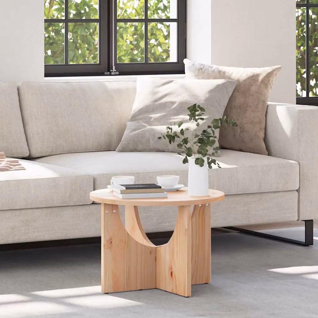 Tavolino da salotto rotondo vidaXL in legno di pino stile rustico, Colore beige/marrone, L 50 x P 50 x H 35 cm