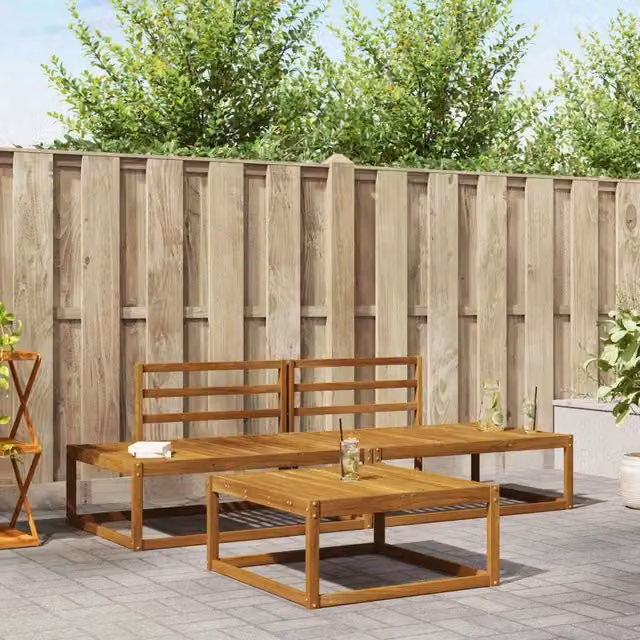 Set di divani da esterno con tavolino vidaXL in legno di acacia massello marrone con cuscini inclusi – 1