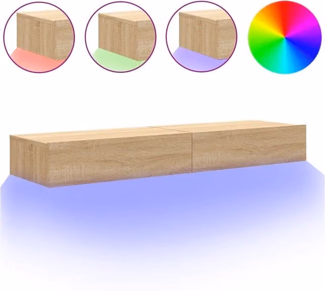 Set di 2 Mobili Porta TV Moderni con Luci LED Integrate in Rovere Sonoma, Colore Marrone, L 60 cm x P 35 cm x H 15,5 cm