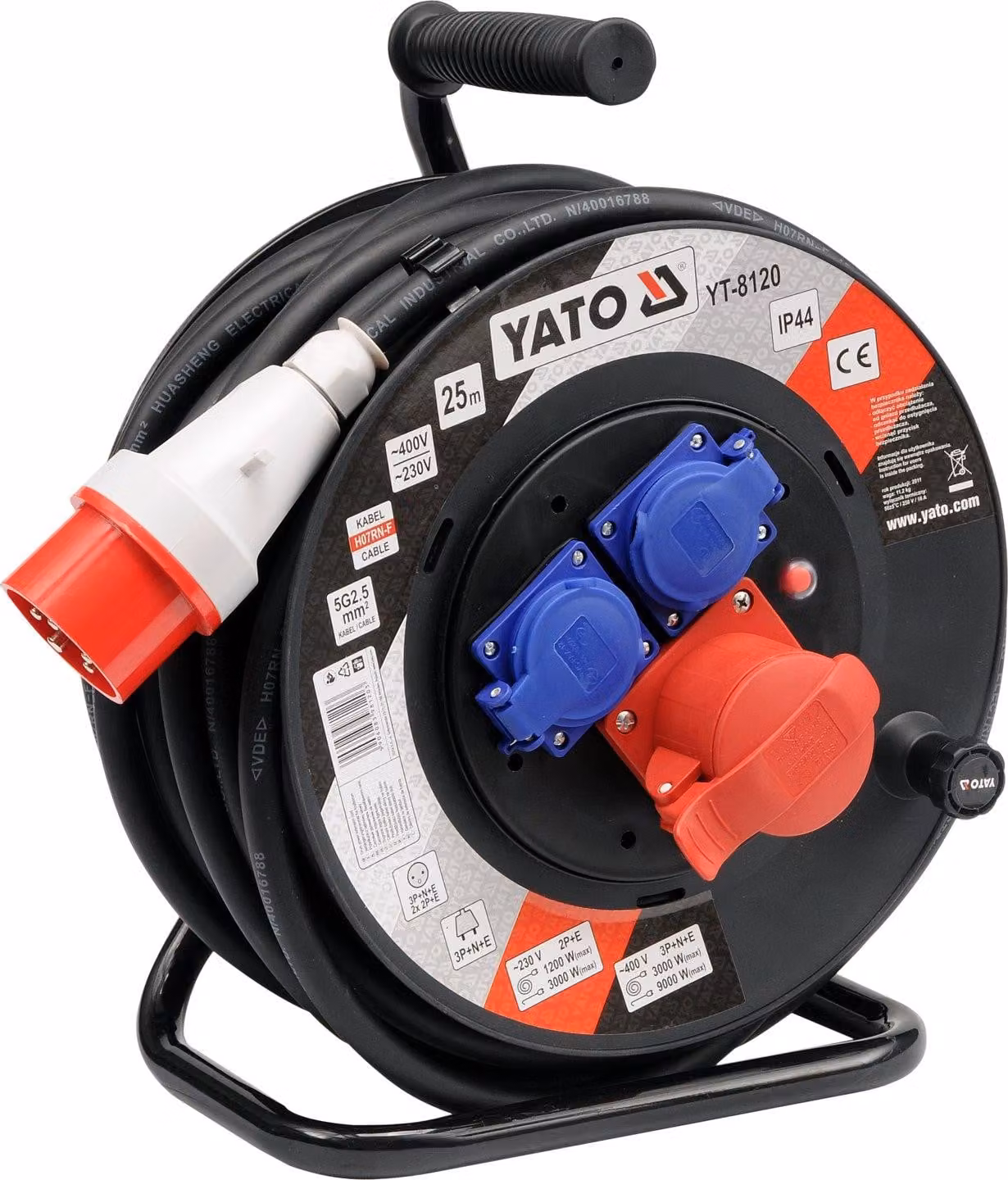 Tamburo per cavi CEE 5x2,5mm, 16A, 230V / 400V, IP44 25m