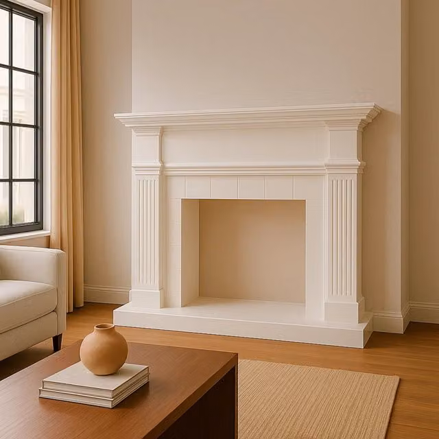 Cornice Camino Sined Caldera Bianco per Inserto Elettrico o Bruciatore Design Classico