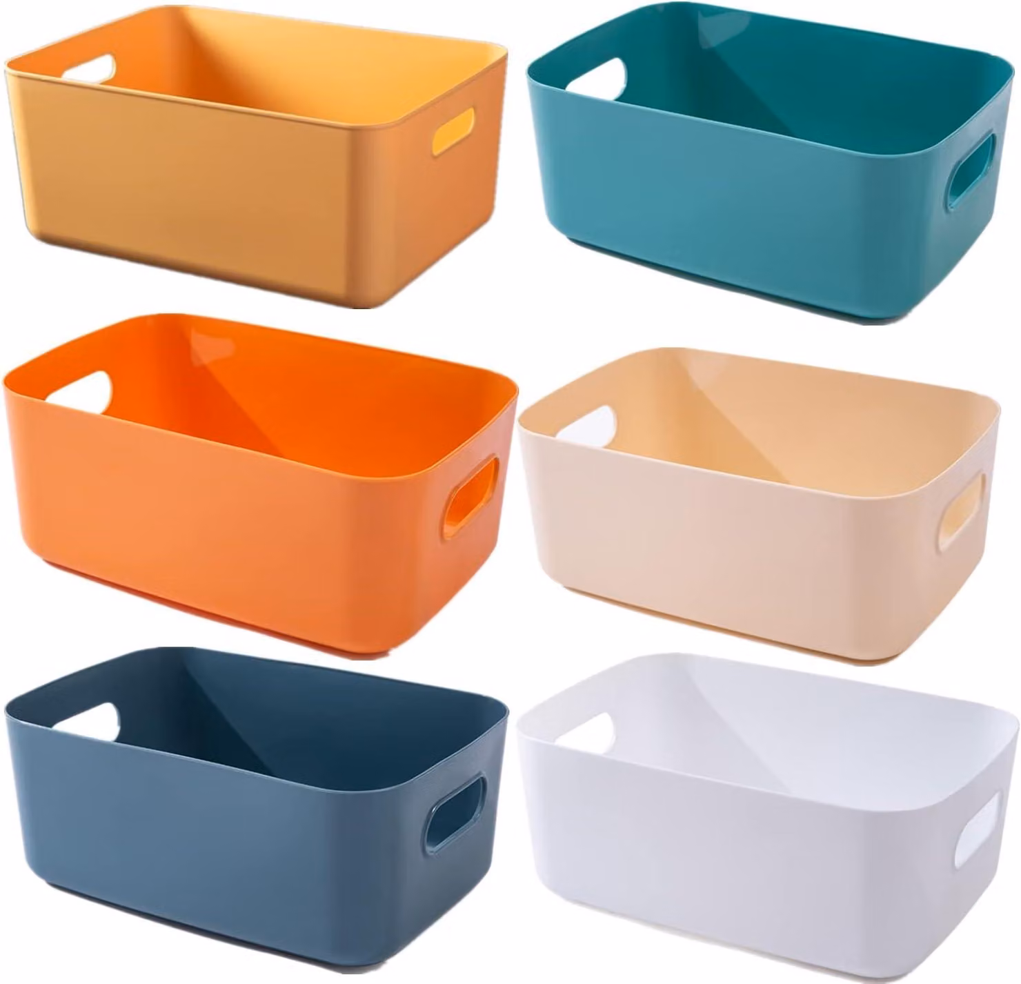 Contenitori in plastica, set da 6, dimensioni 24x17,5x9,5 cm, con maniglie, adatti per cucina e ufficio