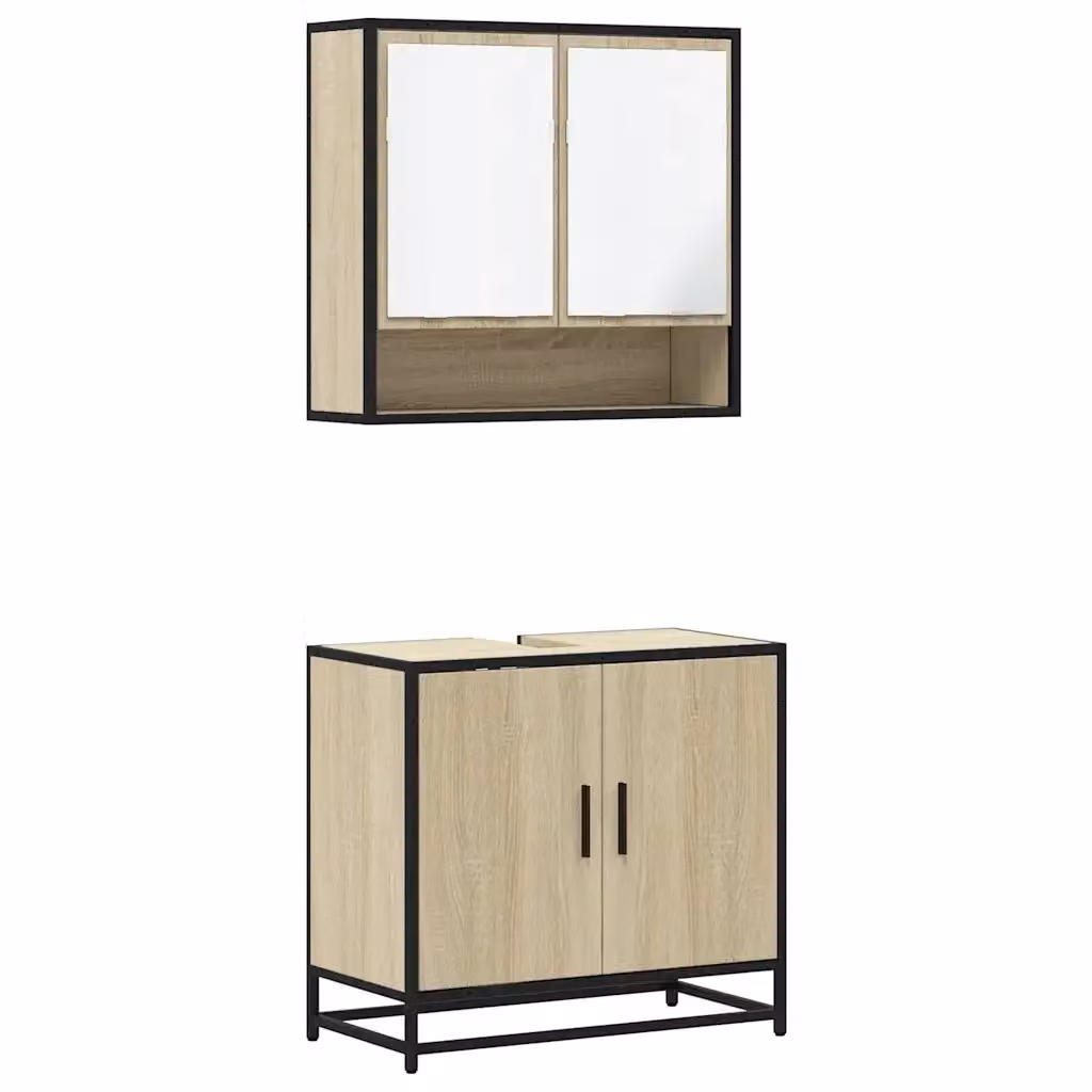 Set Mobili da Bagno Industrial vidaXL in Legno e Metallo Marrone con Mobile Specchio e Mobile Lavabo L/P/H: 65 x 33 x 60 cm – 2