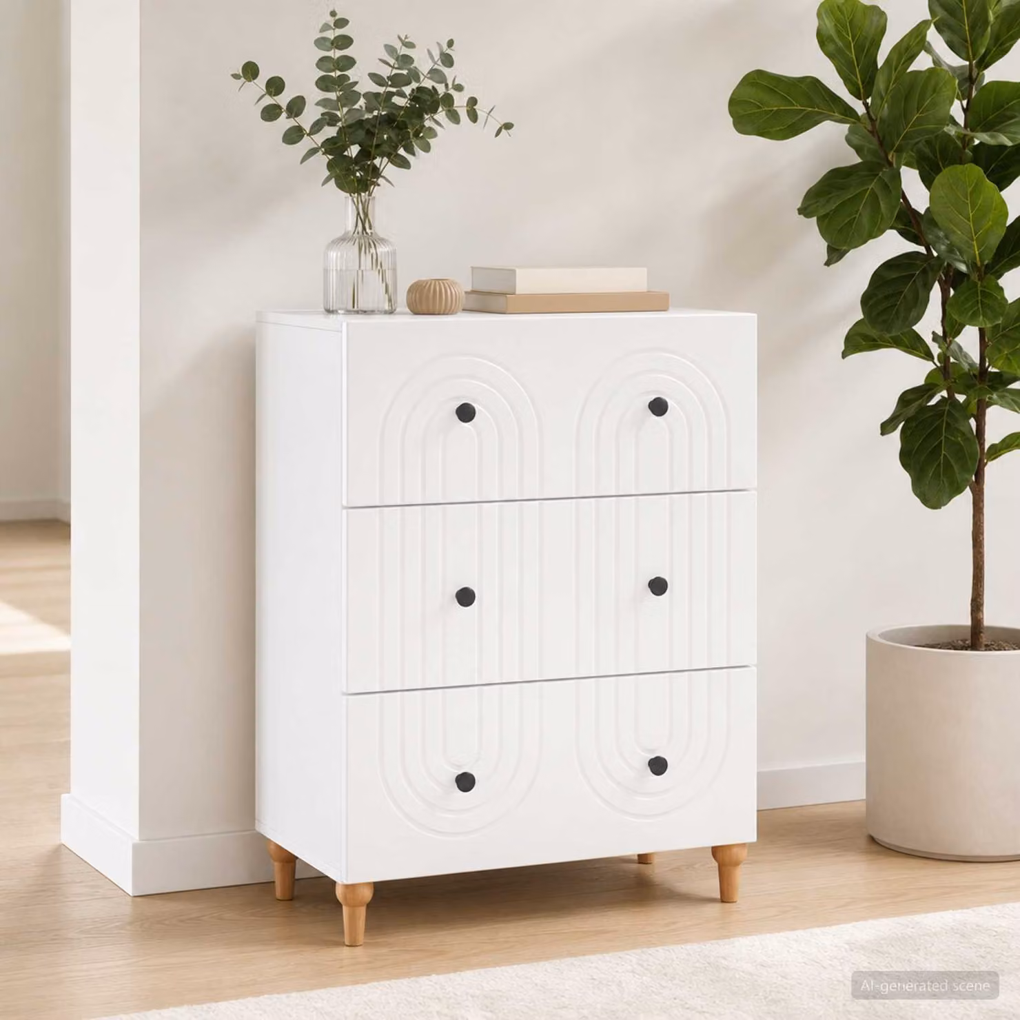 Carrello mobile con cassetti vidaXL bianco moderno con ruote L 66 cm, P 34,5 cm, H 90 cm