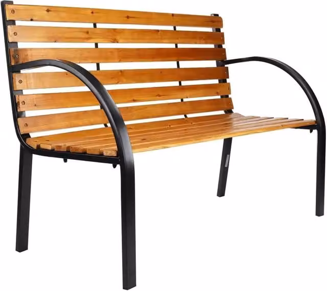 Panchina da parco Trade Shop Traesio con braccioli in metallo e legno marrone L: 122 cm, P: 60 cm, H: 81 cm